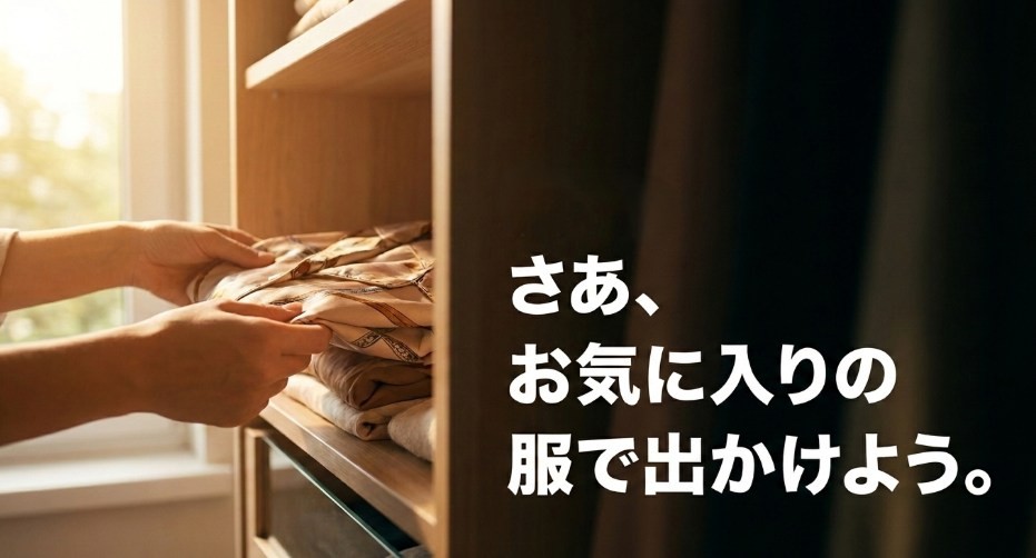 お気に入りの服で出かけるシーンを表現