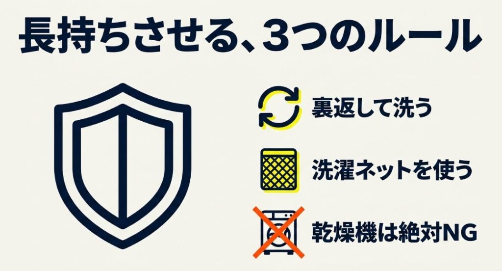 プリントを長持ちさせるための3つのルール(裏返して洗う、洗濯ネットを使う、乾燥機は絶対NG)