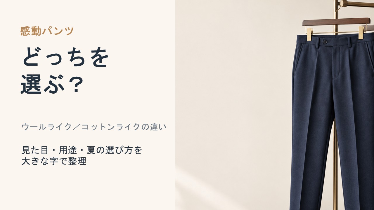 感動パンツのウールライクとコットンライクの違いを見た目・用途・夏の選び方から解説