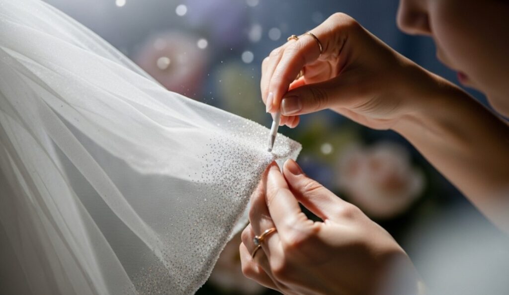 結婚式のベールへのラメの付け方