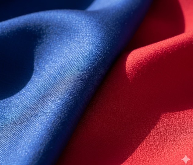 絹（シルク）を混紡したパシュミナ/カシミヤストールが持つ、独特の美しい光沢と鮮やかな発色を強調したクローズアップ画像。強度とファッション性を両立するシルク混のメリットを示す。