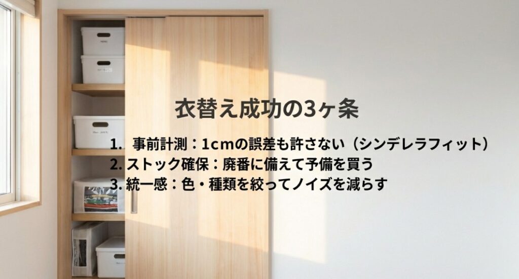 事前計測、ストック確保、色・種類の統一感という3つの重要ポイント