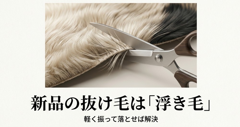 製造時の裁断によって発生する「浮き毛」が使い始めに抜け落ちる