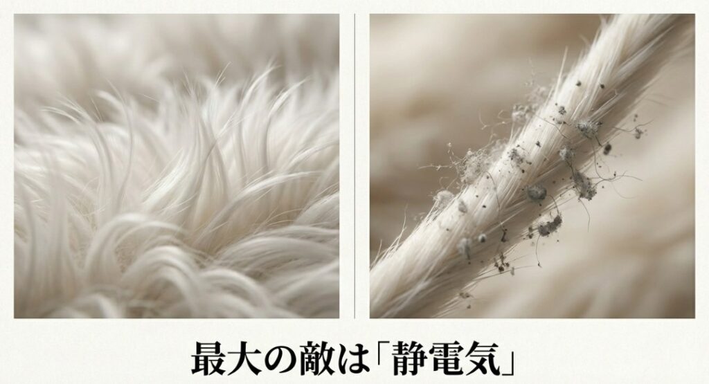 静電気が毛吸い寄せる力が働く様子