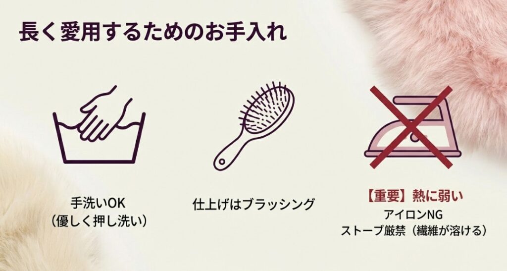 予洗いからブラッシングまでの4工程と、熱に弱いという注意点