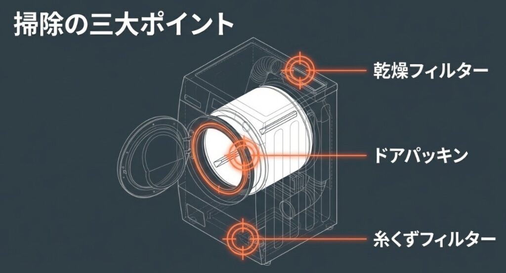 ヒートポンプ式の熱交換器に付着したホコリ