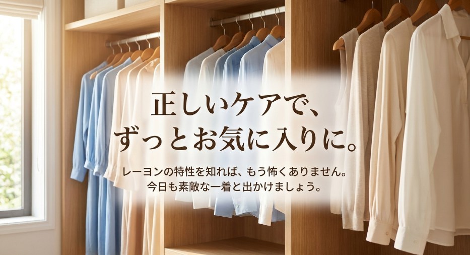 正しいケアでお気に入りのレーヨン服を大切にしようというメッセージ