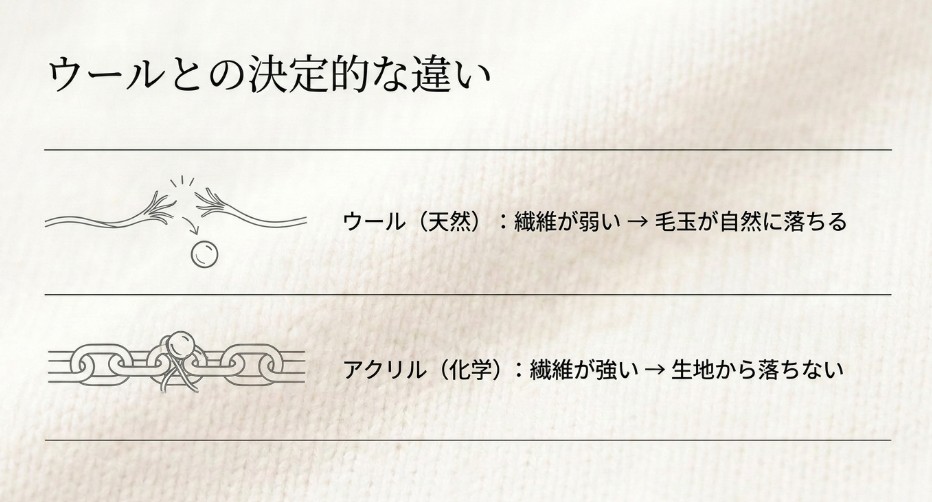 ウールとアクリルで毛玉の残りやすさが異なる理由を比較