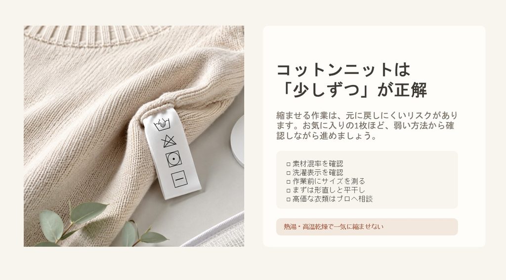 コットンニットを縮ませる前に確認したい洗濯表示やサイズなどのチェックリスト