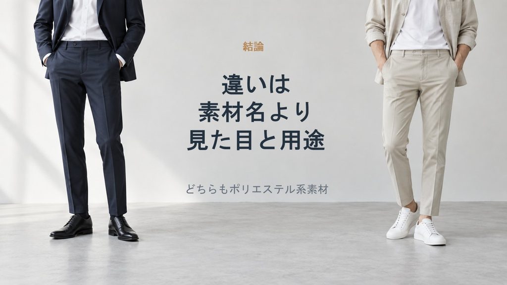 感動パンツはウールライクとコットンライクで素材名より見た目と用途の違いを確認して選ぶ